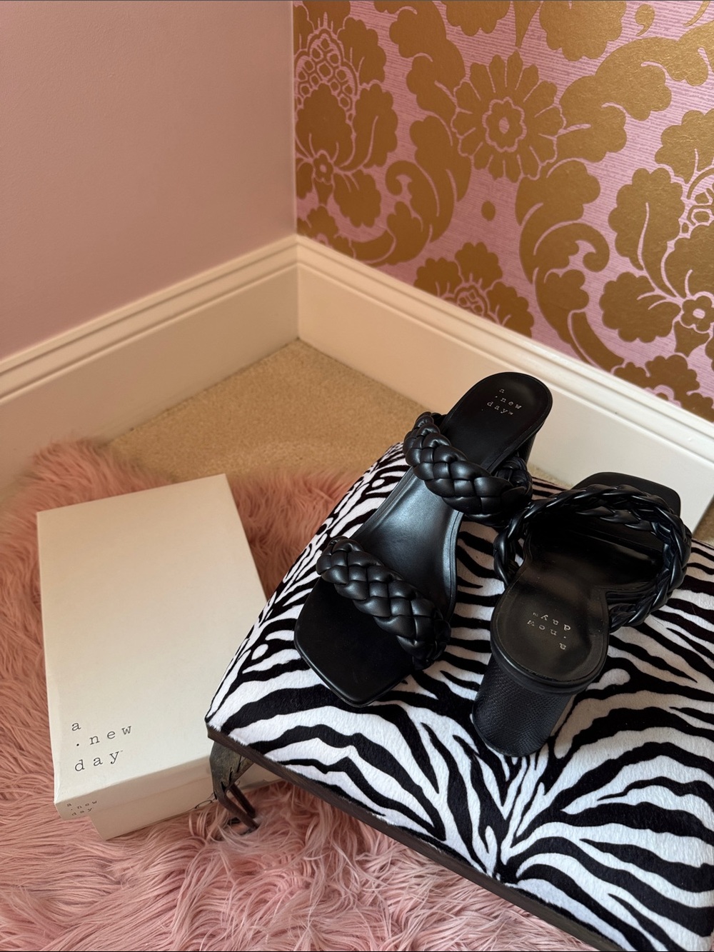 A New Day Basil Braided Block Heel Sandals Black Size 9.5